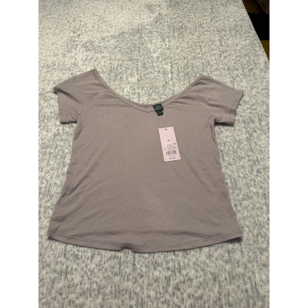 Wild Fable Nickel Grey‎ Ribbed V Neck Short Sleeve Tee Shirt NWT Medium